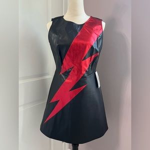 Jawbreaker Large Black Faux Leather Sleeveless Dress with Metallic Print